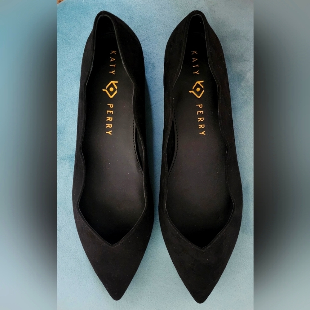 Katie Perry The Hava Women's Ballet Scalloped Black Flat Microsuede Size 8M